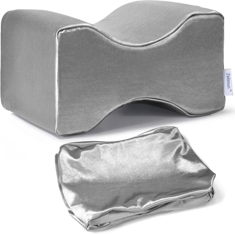 Zelimun Knee Pillow Cover Replacement 10" x 8" x 6.3", Leg Pillowcase with Long Zipper, Washable Cover for Contour Knee Foam Support Pillow (Grey) - Image 1